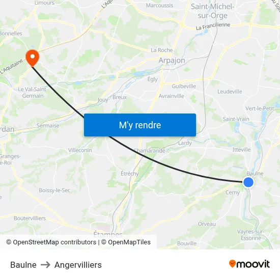 Baulne to Angervilliers map