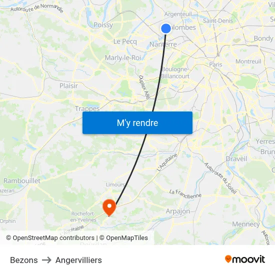 Bezons to Angervilliers map