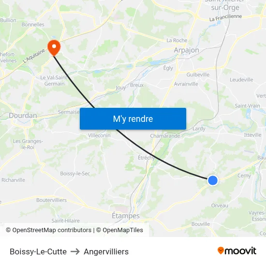 Boissy-Le-Cutte to Angervilliers map