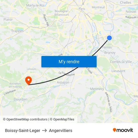 Boissy-Saint-Leger to Angervilliers map