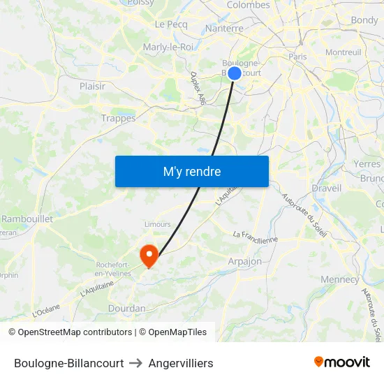 Boulogne-Billancourt to Angervilliers map