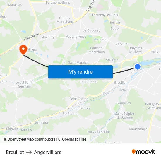 Breuillet to Angervilliers map