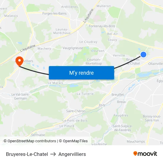 Bruyeres-Le-Chatel to Angervilliers map