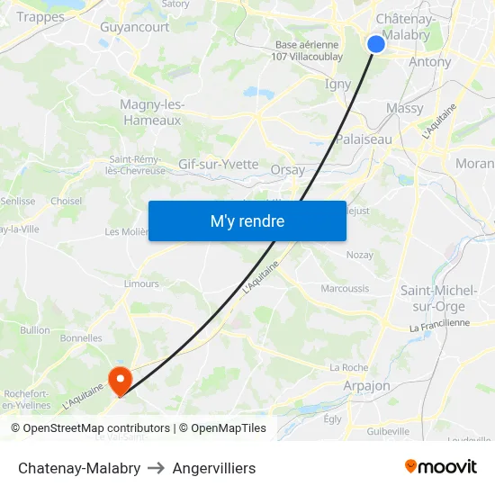 Chatenay-Malabry to Angervilliers map