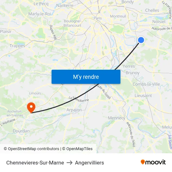 Chennevieres-Sur-Marne to Angervilliers map