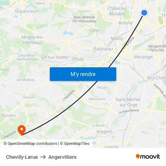 Chevilly-Larue to Angervilliers map