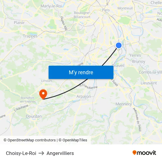 Choisy-Le-Roi to Angervilliers map