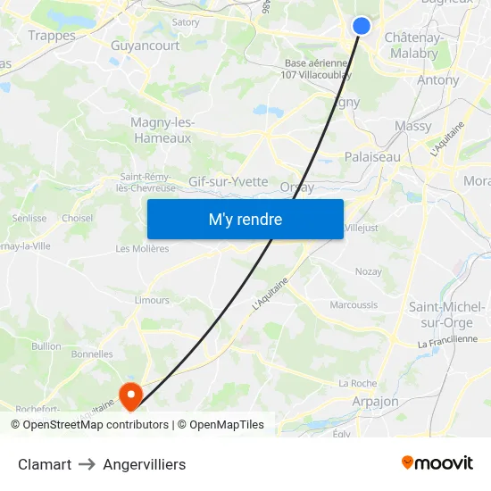 Clamart to Angervilliers map