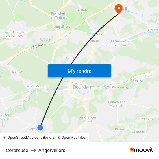 Corbreuse to Angervilliers map
