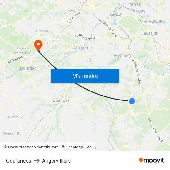 Courances to Angervilliers map