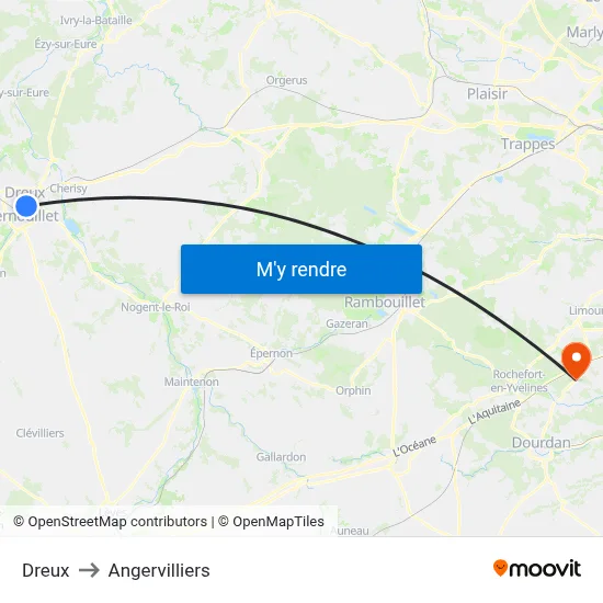 Dreux to Angervilliers map