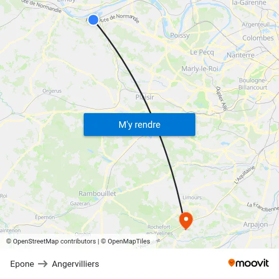 Epone to Angervilliers map