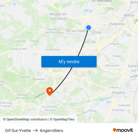 Gif-Sur-Yvette to Angervilliers map