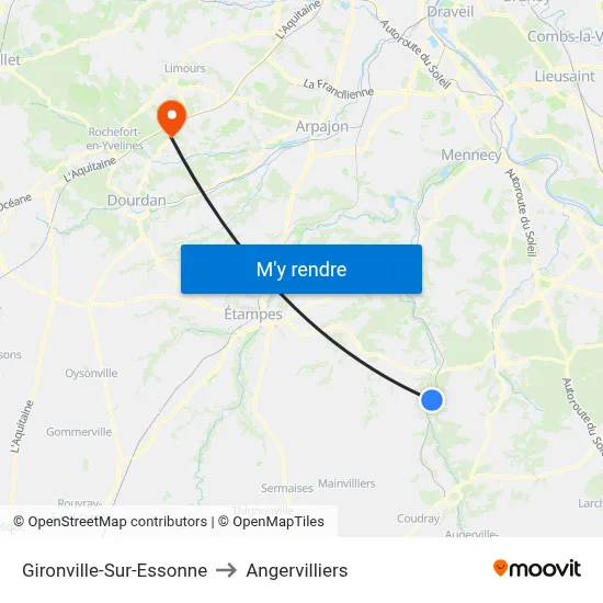 Gironville-Sur-Essonne to Angervilliers map