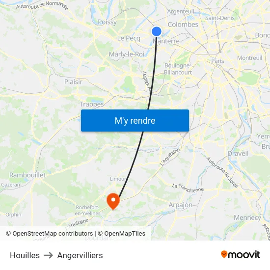 Houilles to Angervilliers map