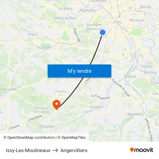 Issy-Les-Moulineaux to Angervilliers map