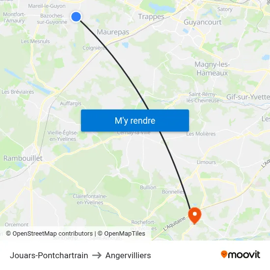 Jouars-Pontchartrain to Angervilliers map