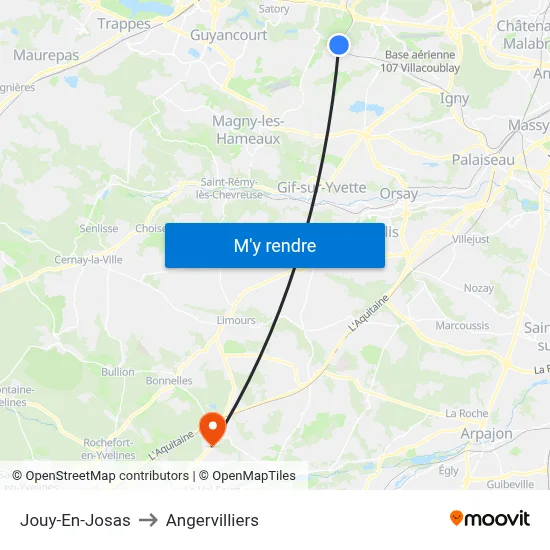Jouy-En-Josas to Angervilliers map