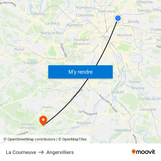 La Courneuve to Angervilliers map