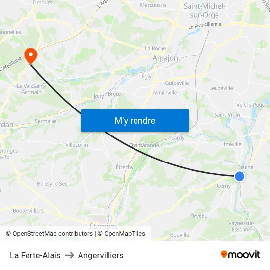 La Ferte-Alais to Angervilliers map