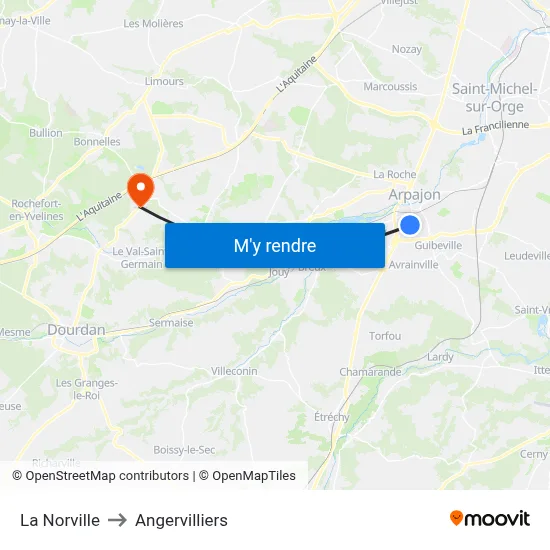 La Norville to Angervilliers map