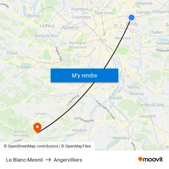 Le Blanc-Mesnil to Angervilliers map