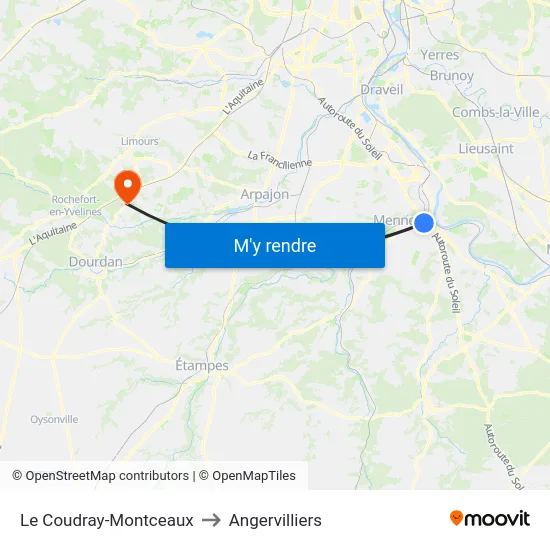 Le Coudray-Montceaux to Angervilliers map