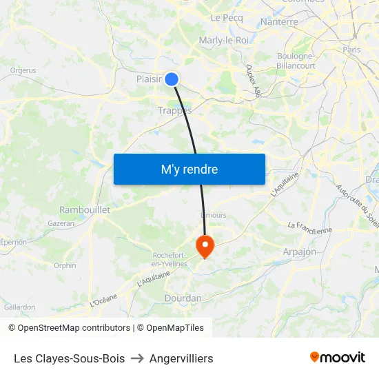 Les Clayes-Sous-Bois to Angervilliers map