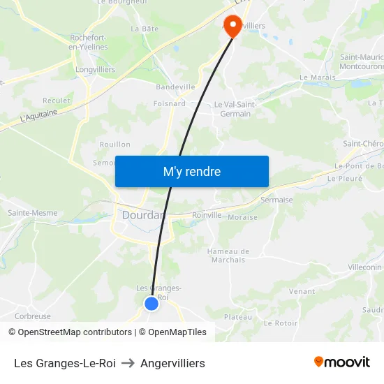 Les Granges-Le-Roi to Angervilliers map