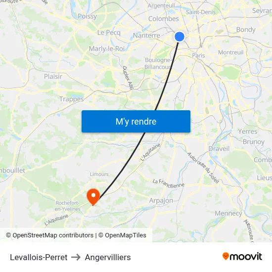 Levallois-Perret to Angervilliers map