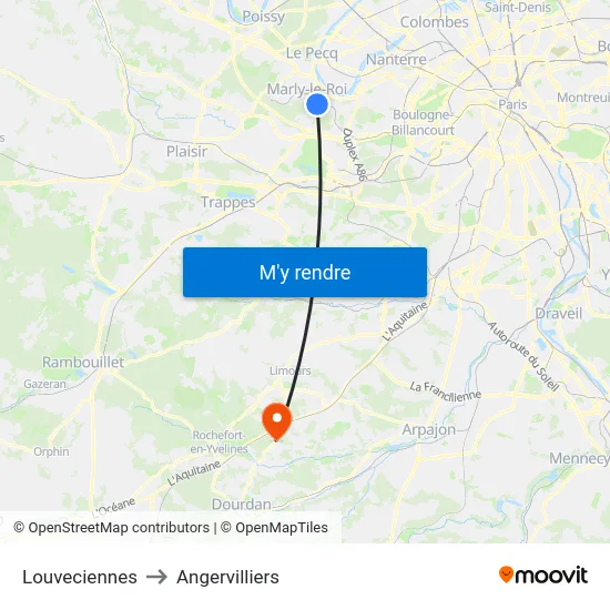 Louveciennes to Angervilliers map