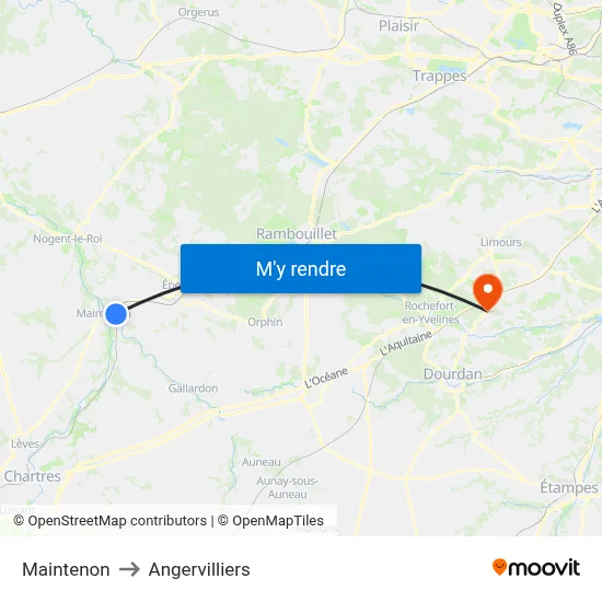 Maintenon to Angervilliers map