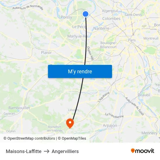 Maisons-Laffitte to Angervilliers map