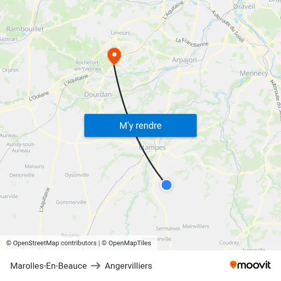 Marolles-En-Beauce to Angervilliers map