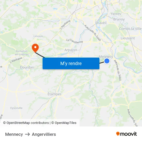 Mennecy to Angervilliers map