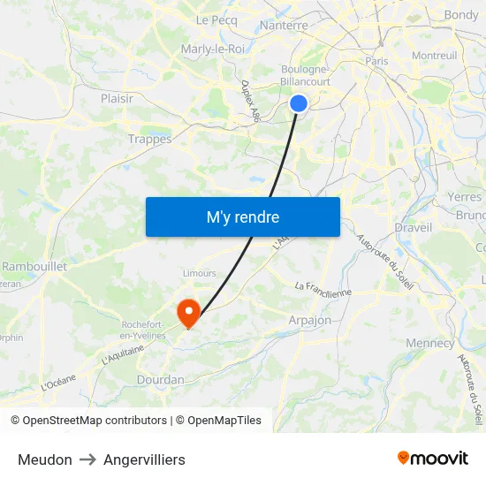 Meudon to Angervilliers map