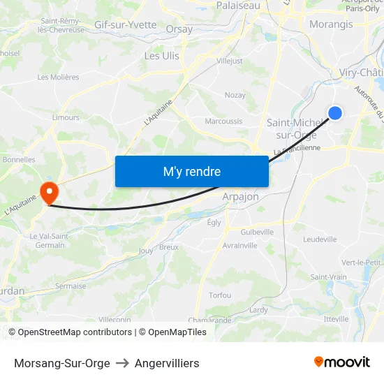 Morsang-Sur-Orge to Angervilliers map
