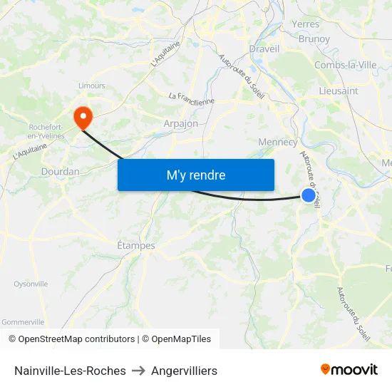 Nainville-Les-Roches to Angervilliers map
