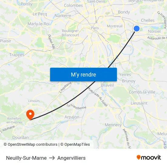 Neuilly-Sur-Marne to Angervilliers map