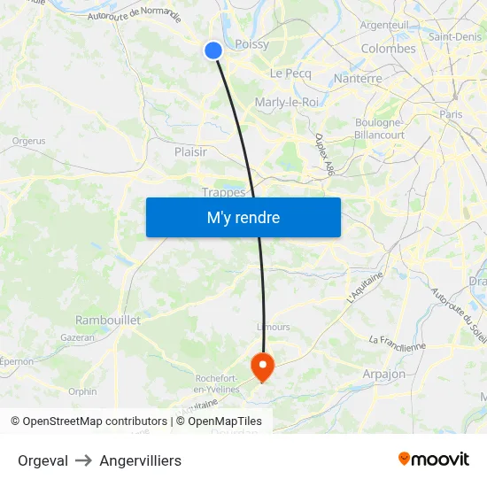 Orgeval to Angervilliers map