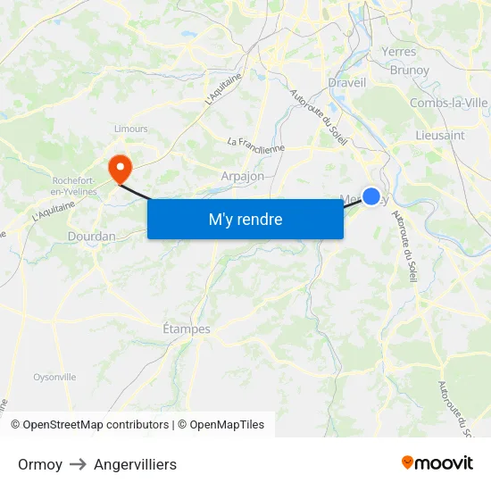 Ormoy to Angervilliers map