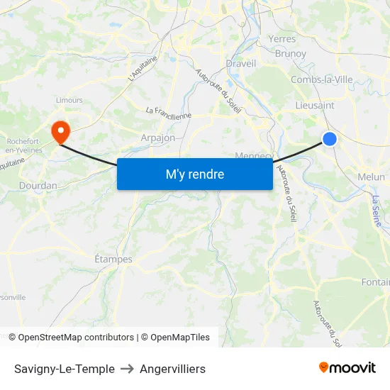 Savigny-Le-Temple to Angervilliers map