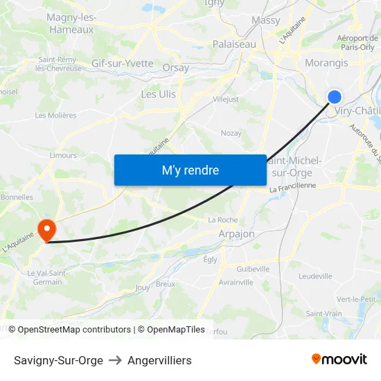 Savigny-Sur-Orge to Angervilliers map