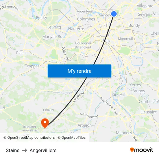 Stains to Angervilliers map