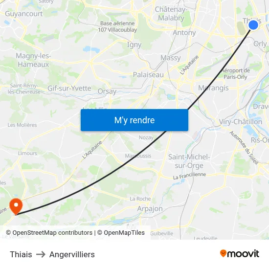Thiais to Angervilliers map