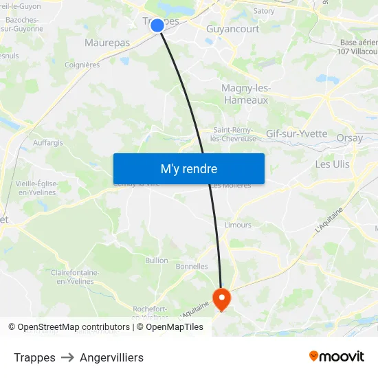 Trappes to Angervilliers map