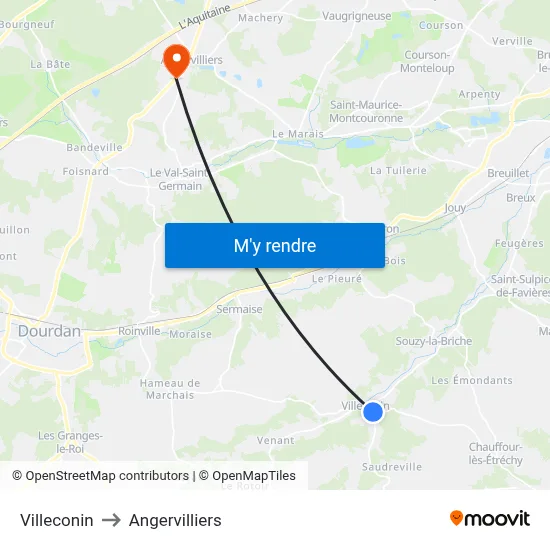 Villeconin to Angervilliers map