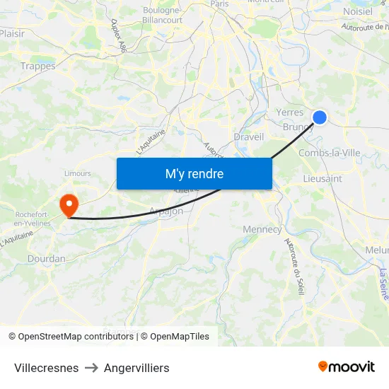 Villecresnes to Angervilliers map