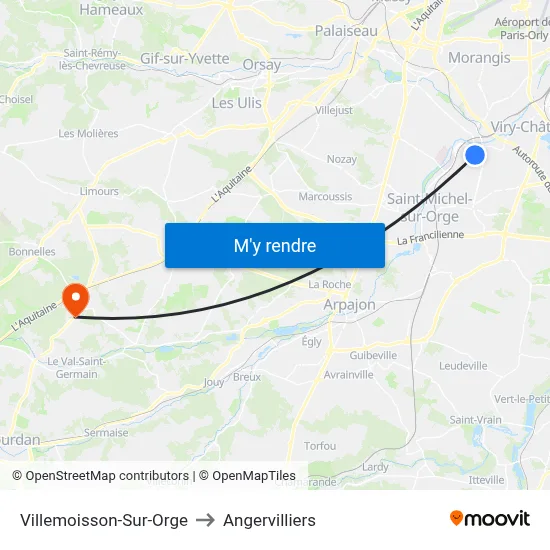 Villemoisson-Sur-Orge to Angervilliers map