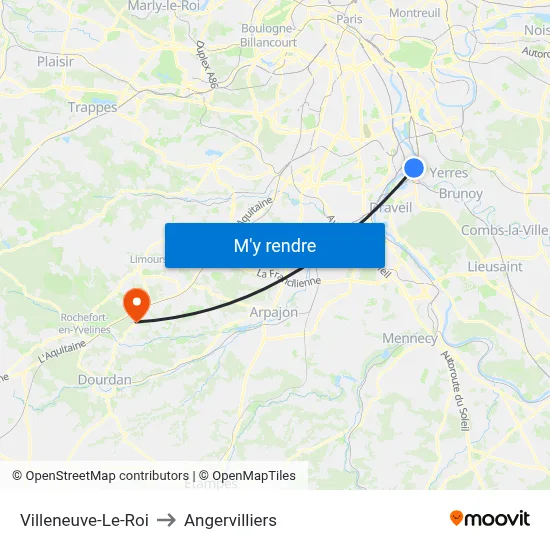 Villeneuve-Le-Roi to Angervilliers map